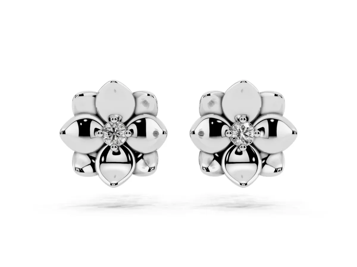 Round Diamond Magnolia Floral Stud Earrings Platinum