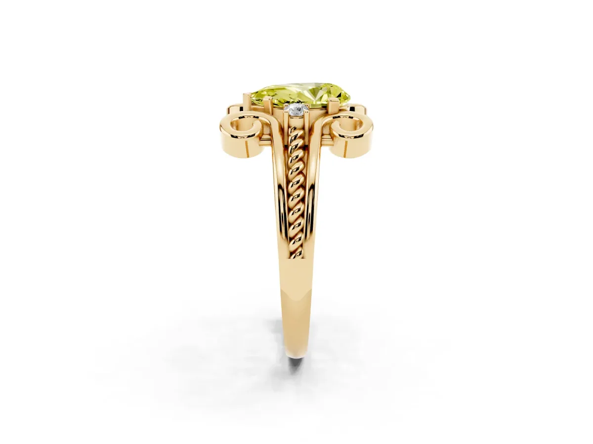 Fancy Yellow Pear Cut Solitaire Twisted Band Scroll Prong Ring Yellow gold