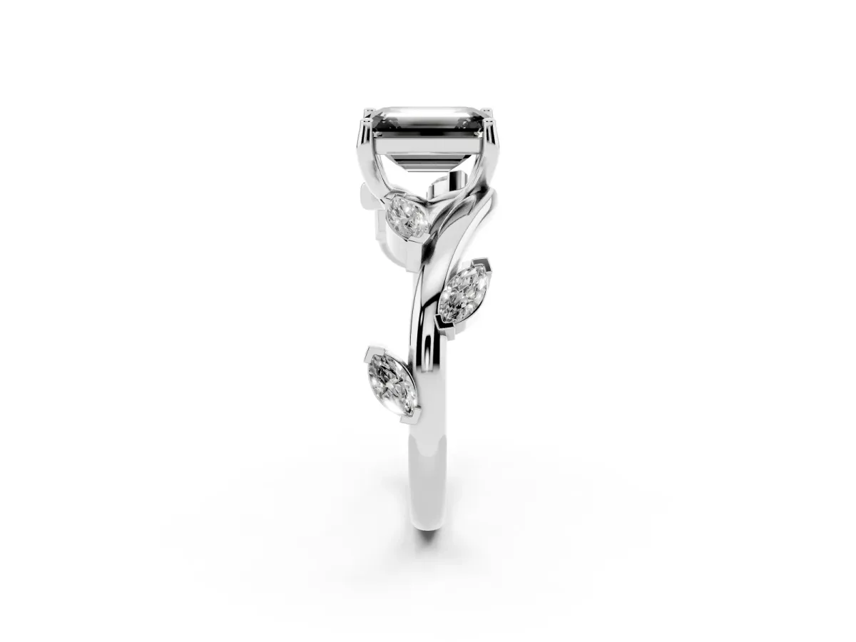 Fancy Black Emerald Cut Solitaire Twisted Band Marquise Accent Prong Setting Ring Platinum