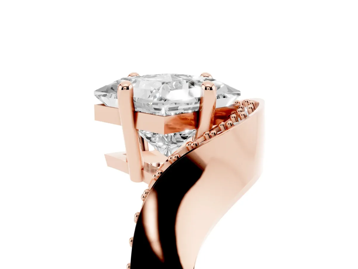 Princess Cut Solitaire Diamond Engagement Ring with Pave Band and Four-Prong Setting Rose gold
