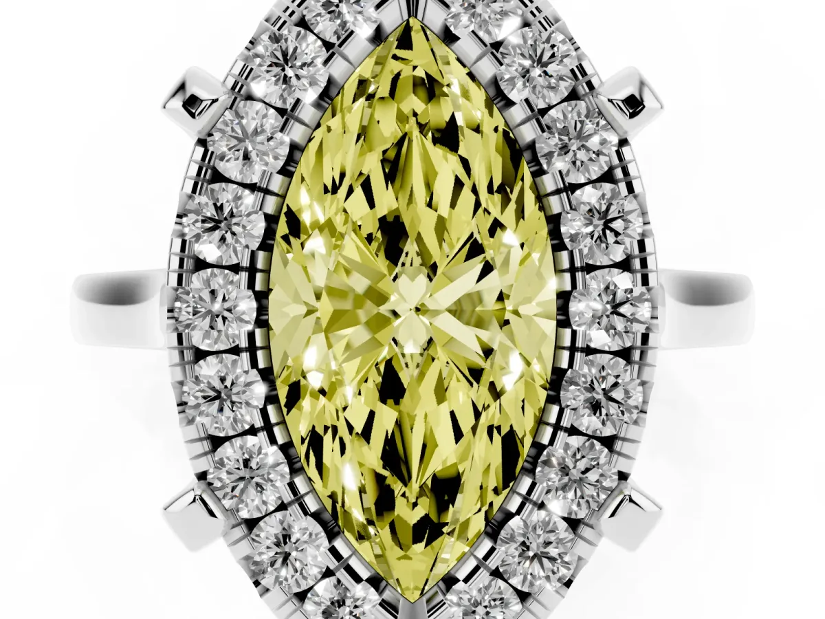 Fancy Yellow Marquise Cut Diamond Cluster Halo Solitaire with Four-Prong Setting Silver