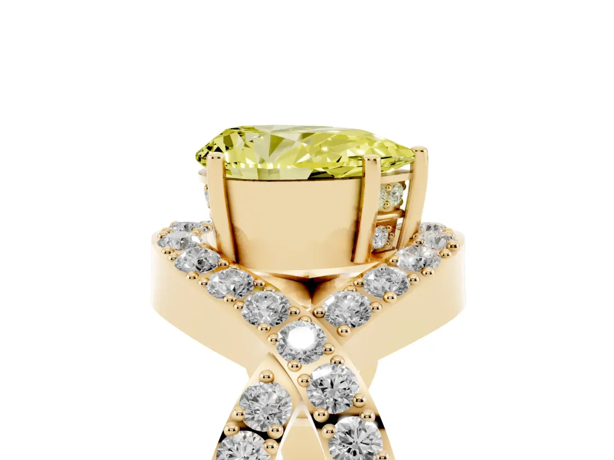 Fancy Yellow Pear Cut Solitaire Twist Band Pavé Diamond Engagement Ring Yellow gold