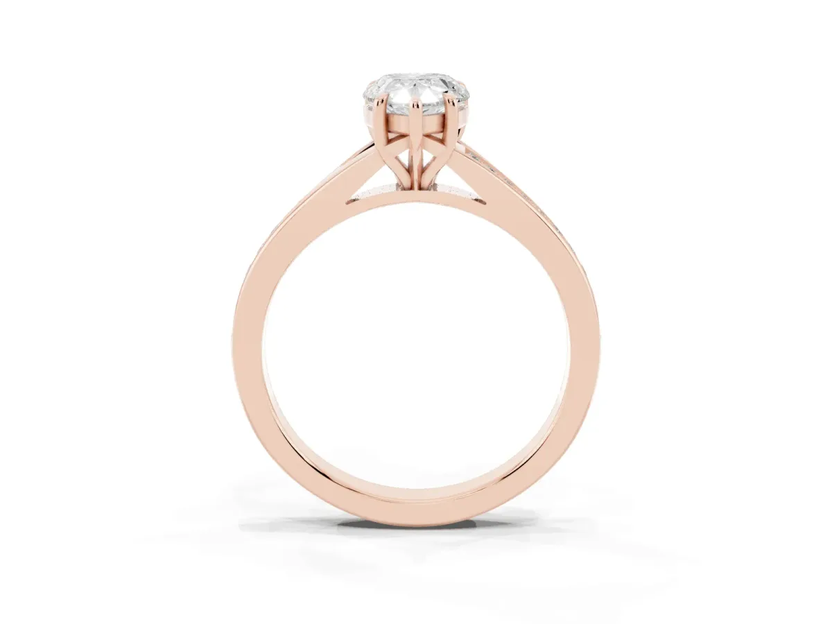 Pear Cut Diamond Solitaire Ring with Pavé Band and Prong Setting Rose gold