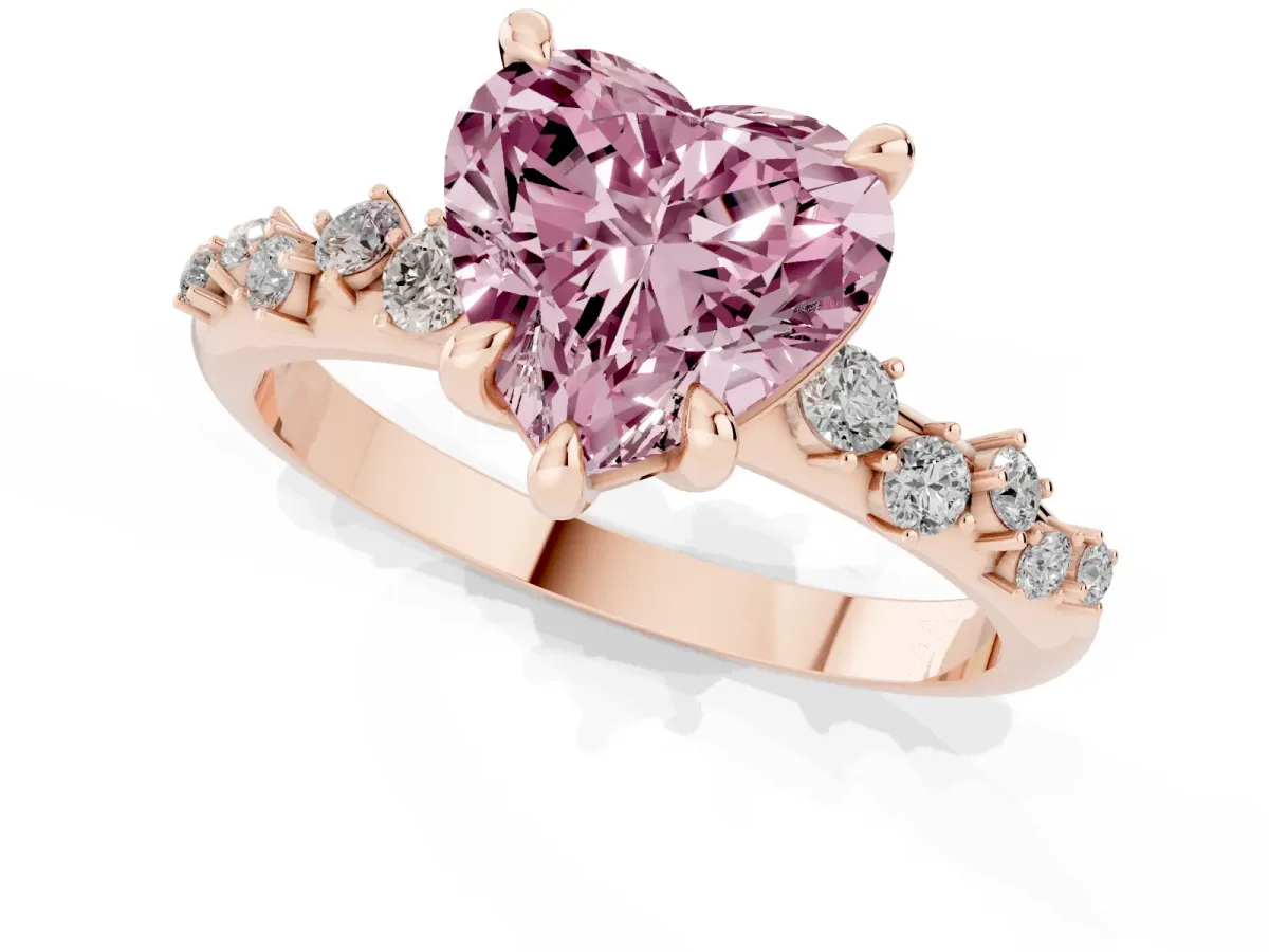 Fancy Pink Heart Cut Cut Diamond Vine Band with Four-Prong Setting Rose gold