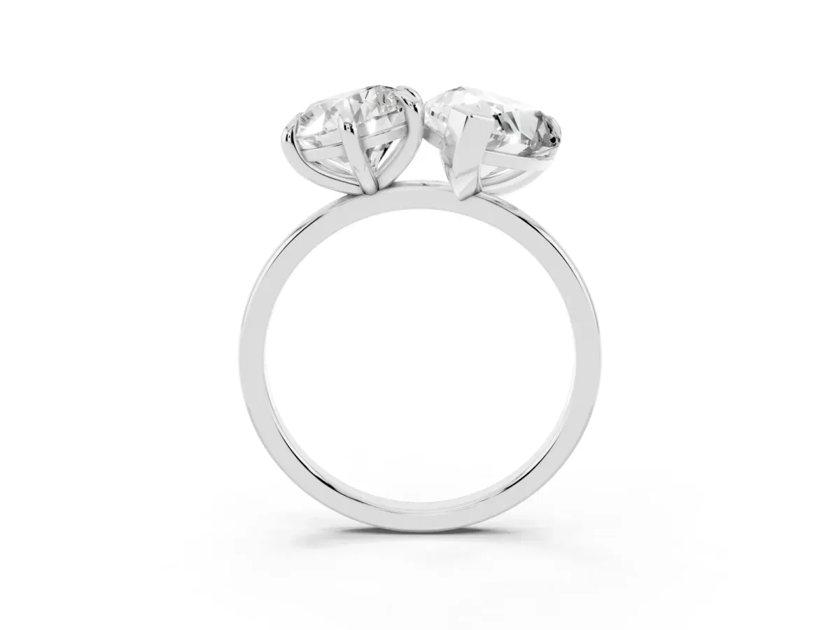 Round and Pear Toi Moi Ring with Prong Setting and Plain Band Platinum