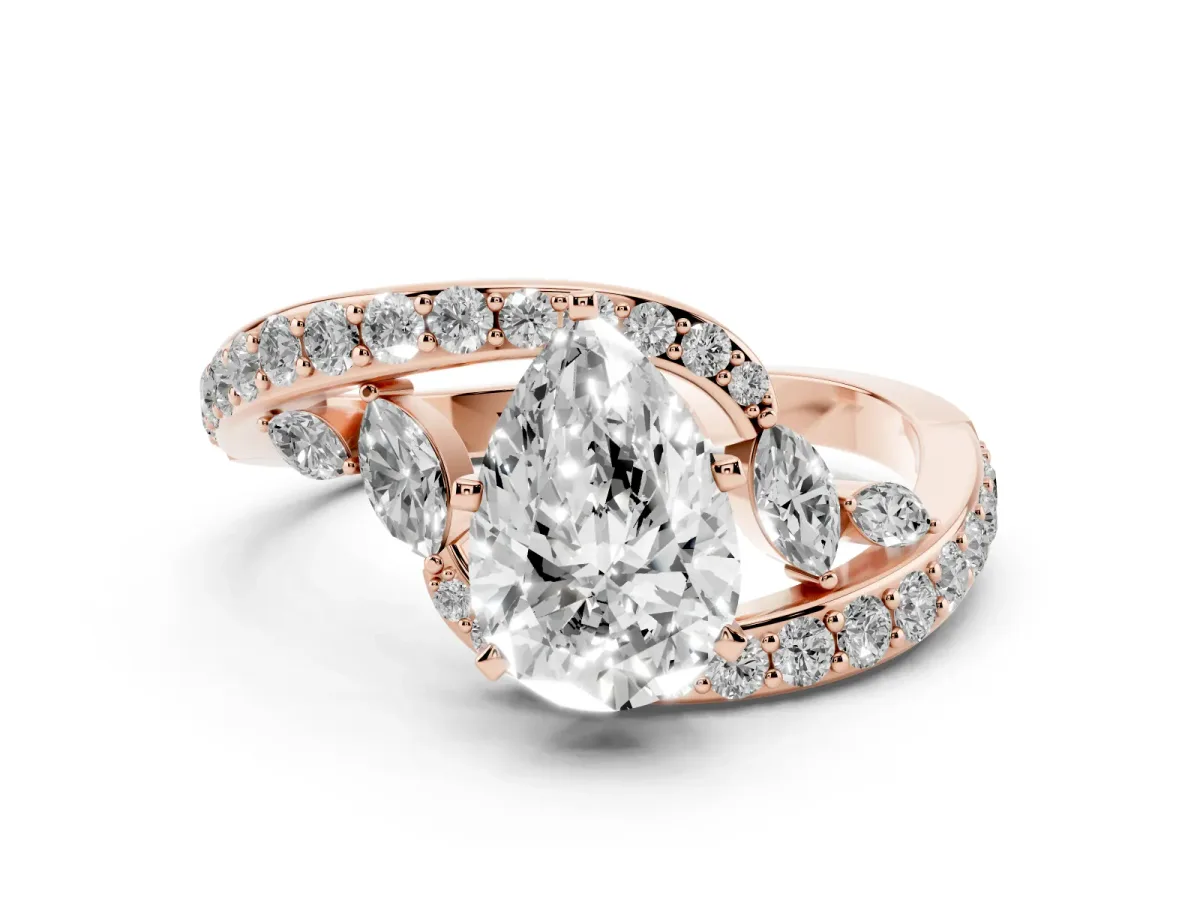 Pear Cut Solitaire with Pavé Twist Band and Four-Prong Setting Rose gold