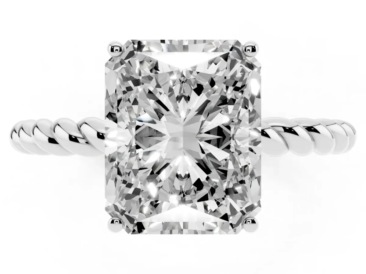 Radiant Cut Solitaire Twist Band Ring with Four-Prong Setting White gold
