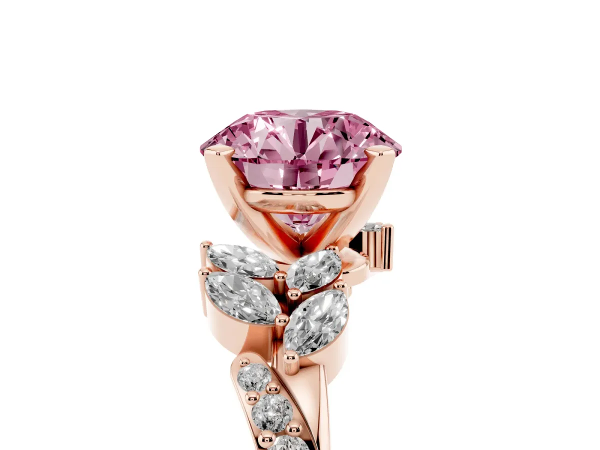 Fancy Pink Round Cut Solitaire Marquise Twist Band with Six-Prong Setting Rose gold