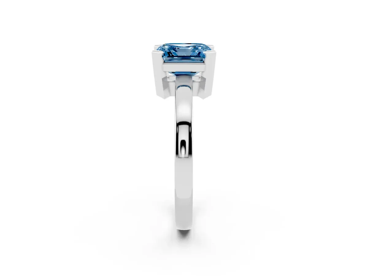 Fancy Blue Asscher Cut Cut Solitaire Ring with Four-Prong Setting and Classic Band Silver