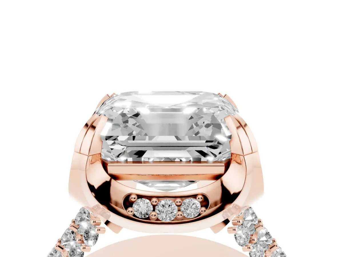 Asscher Cut Solitaire Pave Split Shank Ring with Four-Prong Setting Rose gold