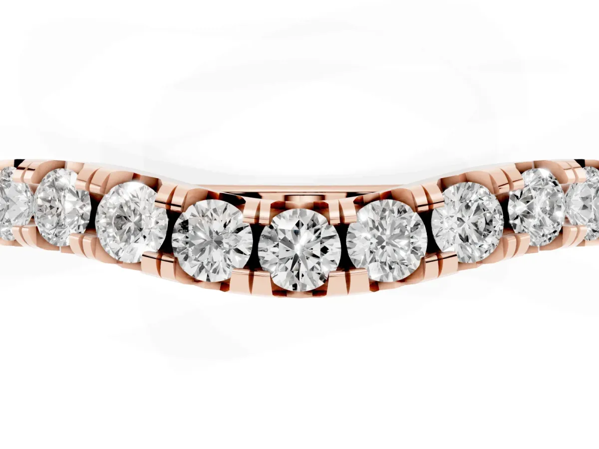 Round Diamond Curved Pavé Wedding Band with Shared Prong Setting Rose gold