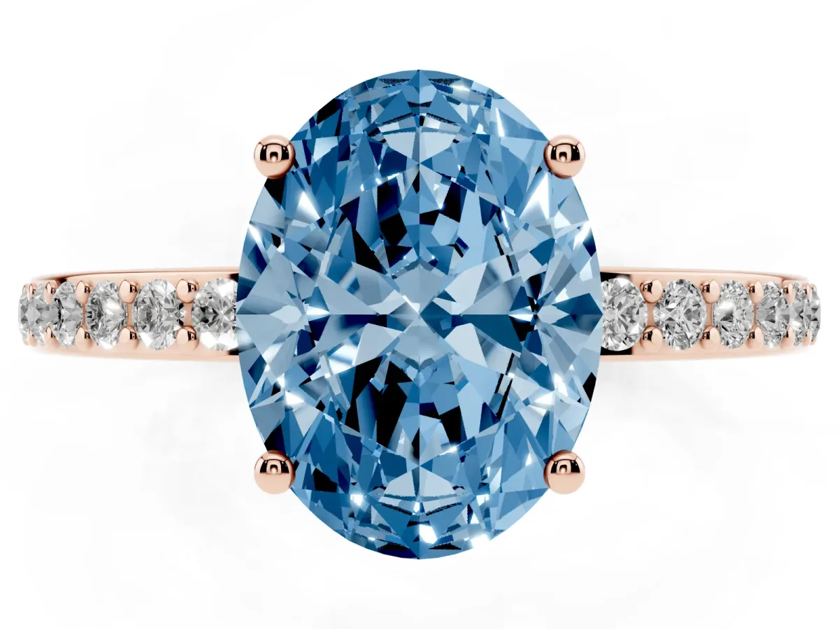 Fancy Blue Oval Cut Cut Diamond Pavé Band Ring with Four-Prong Setting Rose gold