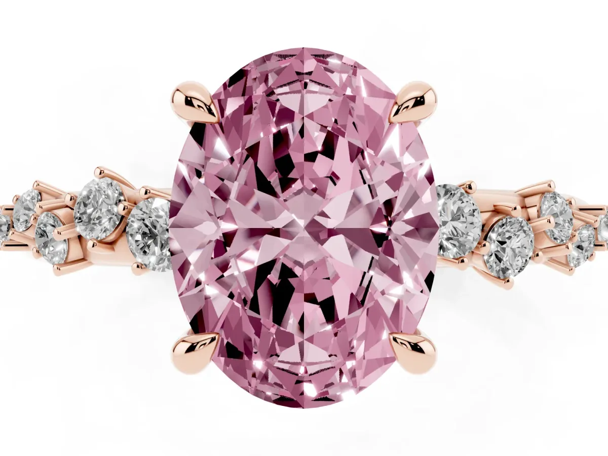 Fancy Pink Oval Cut Cut Diamond Vine Band with Four-Prong Setting Rose gold