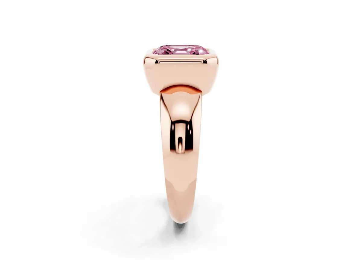 Fancy Pink Bezel Set Asscher Cut Solitaire Ring with Wide Band Rose gold