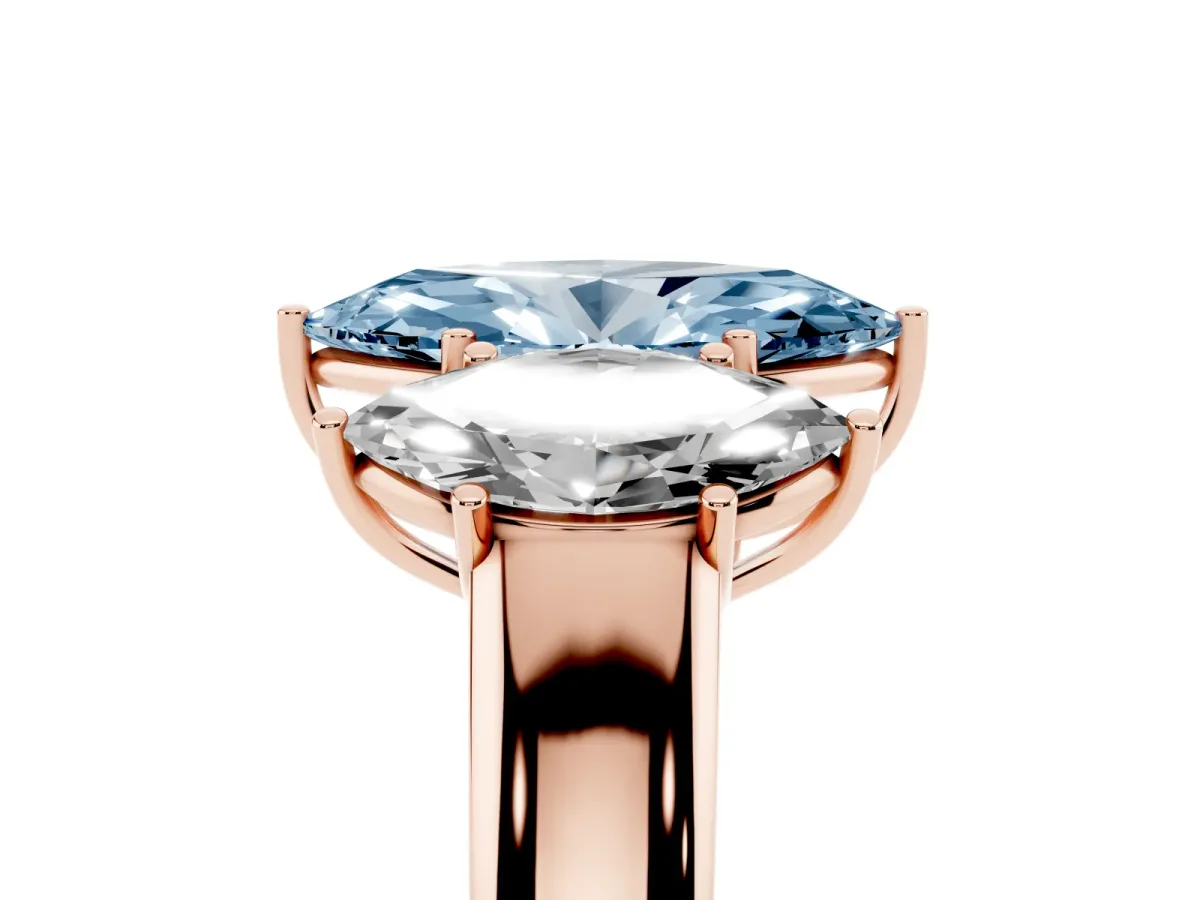 Fancy Blue Three-Stone Marquise Cut Cut Diamond Ring with Prong Setting and Classic Band Rose gold