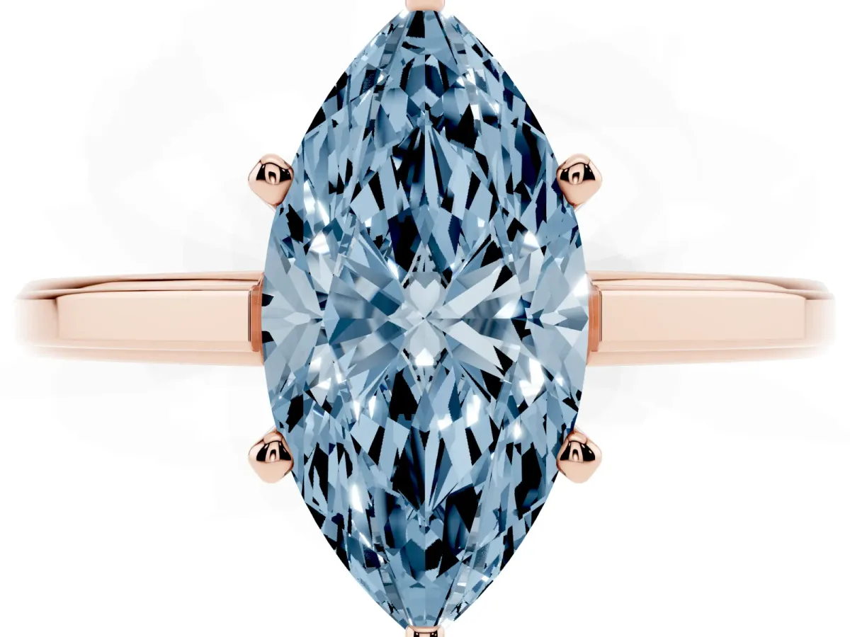 Fancy Blue Marquise Cut Solitaire Diamond Ring with Four-Prong Setting and Classic Band Rose gold
