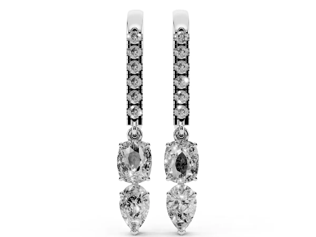 Cushion Cut Diamond Multi-Shape Drop Earrings Silver