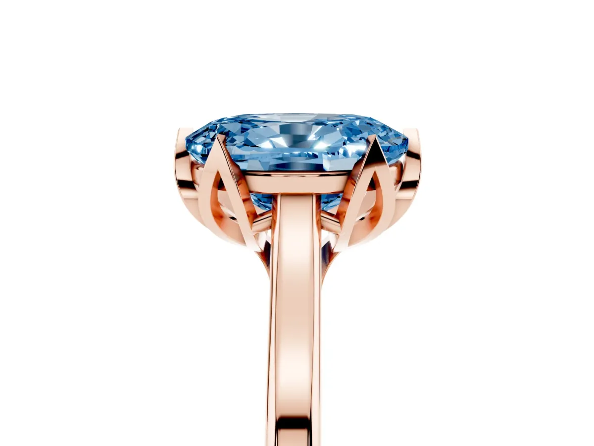 Fancy Blue Oval Cut Diamond Solitaire Ring with Flower Prong Setting and Classic Band Rose gold