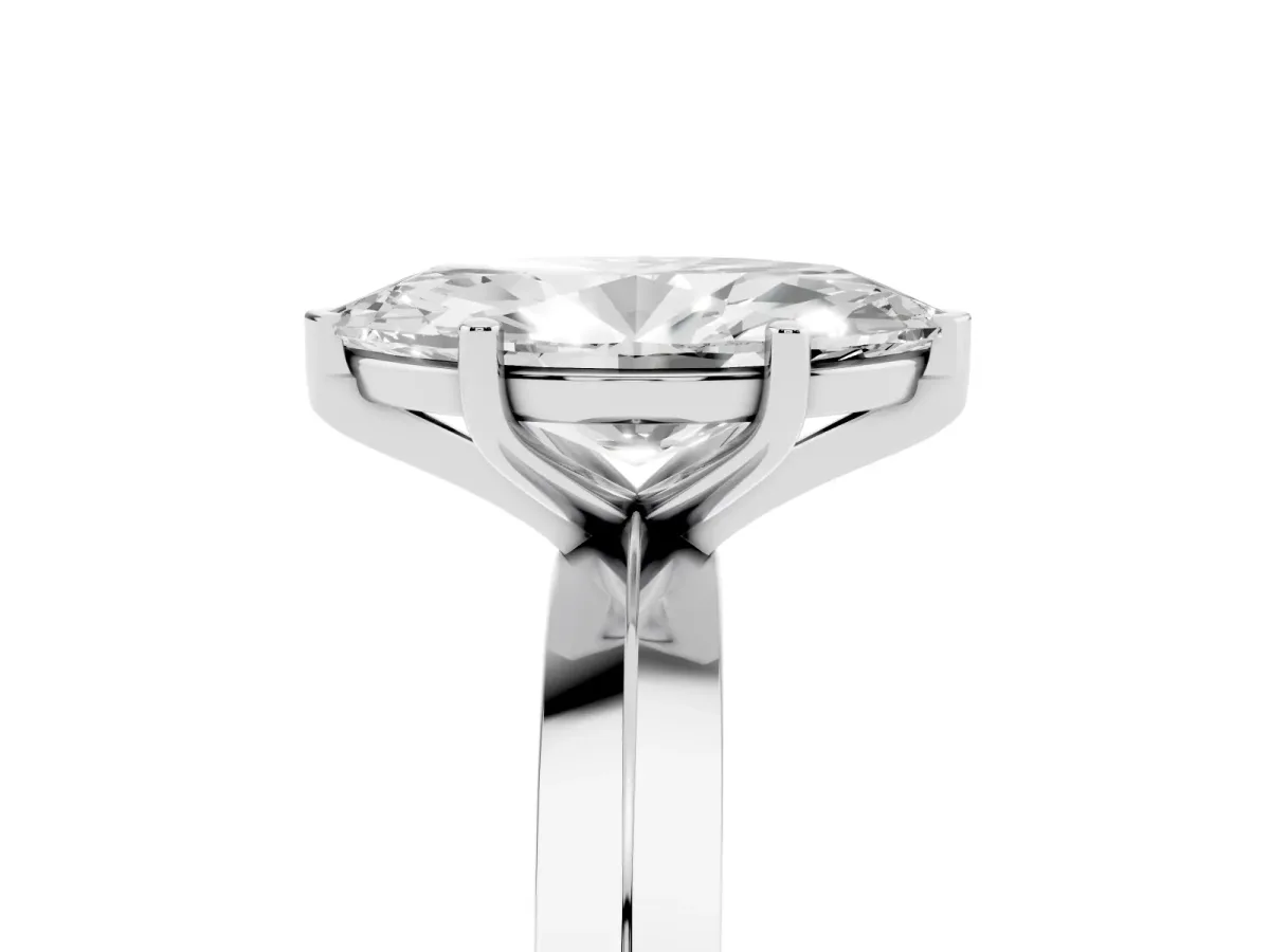 Marquise Cut Cut Solitaire Engagement Ring with Flat Band and Four-Prong Setting Silver
