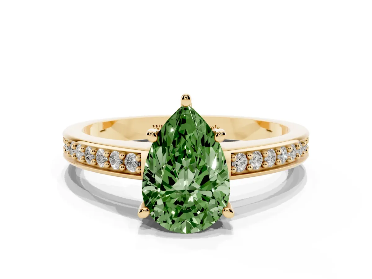 Fancy Green Pear Cut Solitaire Pavé Band Prong Setting Ring Yellow gold