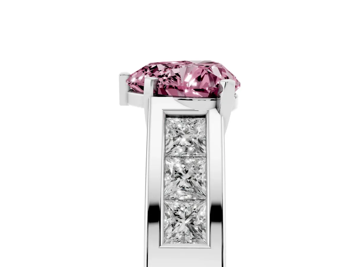 Fancy Pink Heart Cut Cut Channel Set Solitaire Ring with Four-Prong Setting Platinum