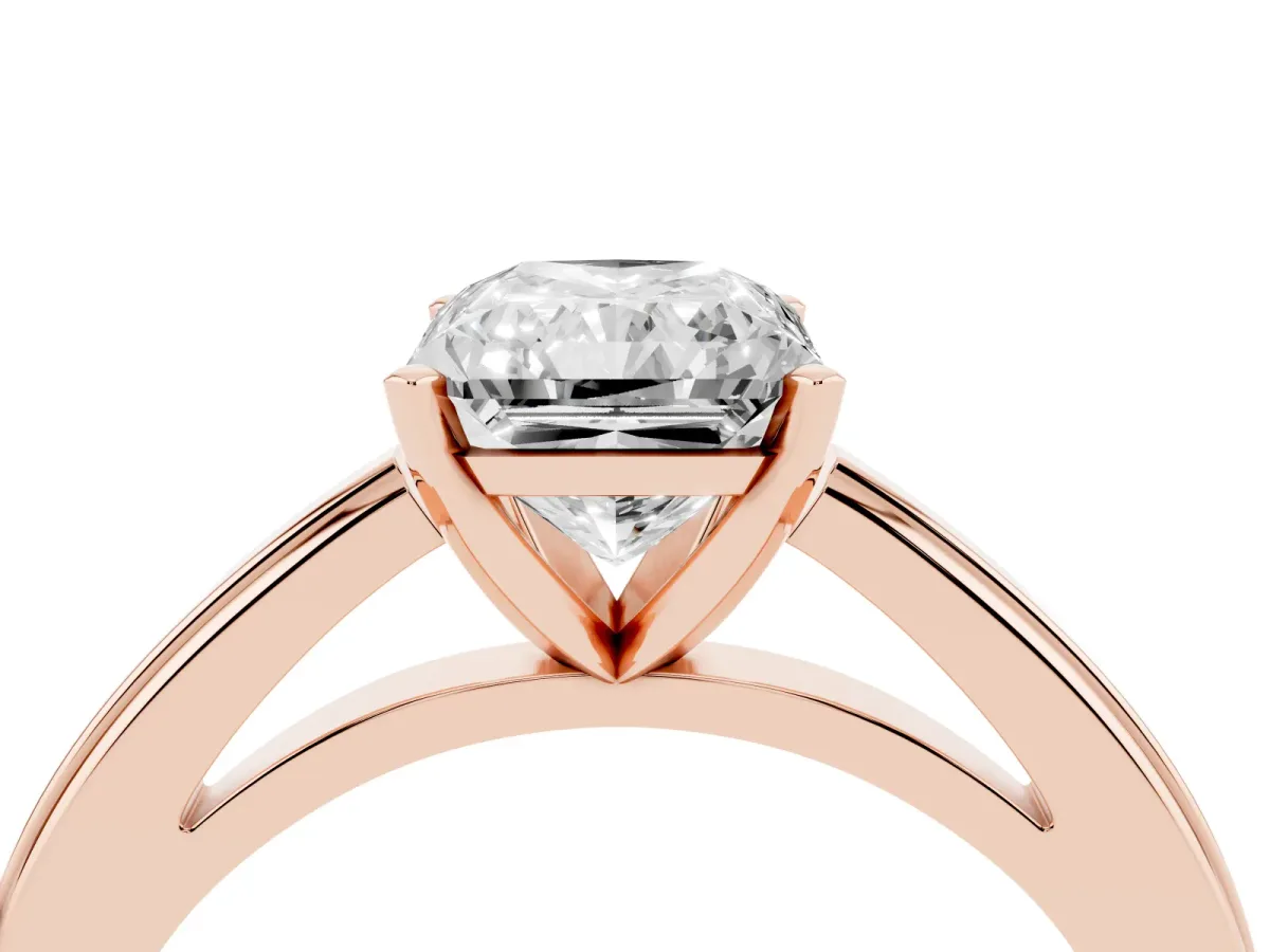Radiant Cut Solitaire Diamond Ring with Four-Prong Setting and Classic Band Rose gold
