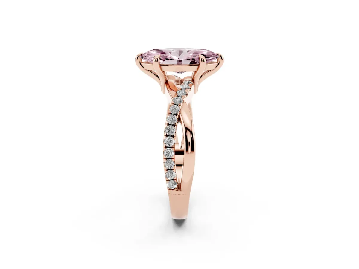 Fancy Pink Marquise Cut Cut Diamond Twist Band Solitaire with Prong Setting Rose gold