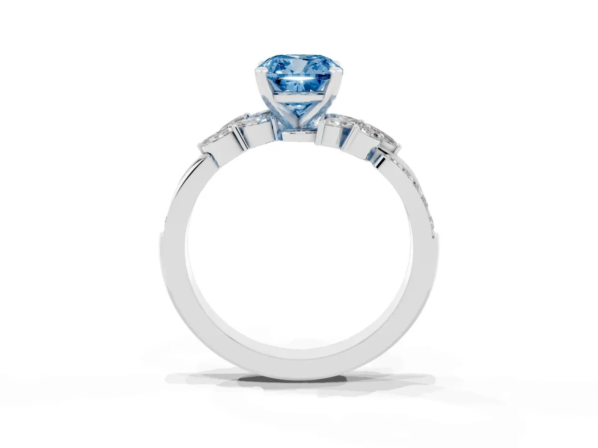 Fancy Blue Cushion Cut Solitaire Marquise Twist Band with Six-Prong Setting Silver