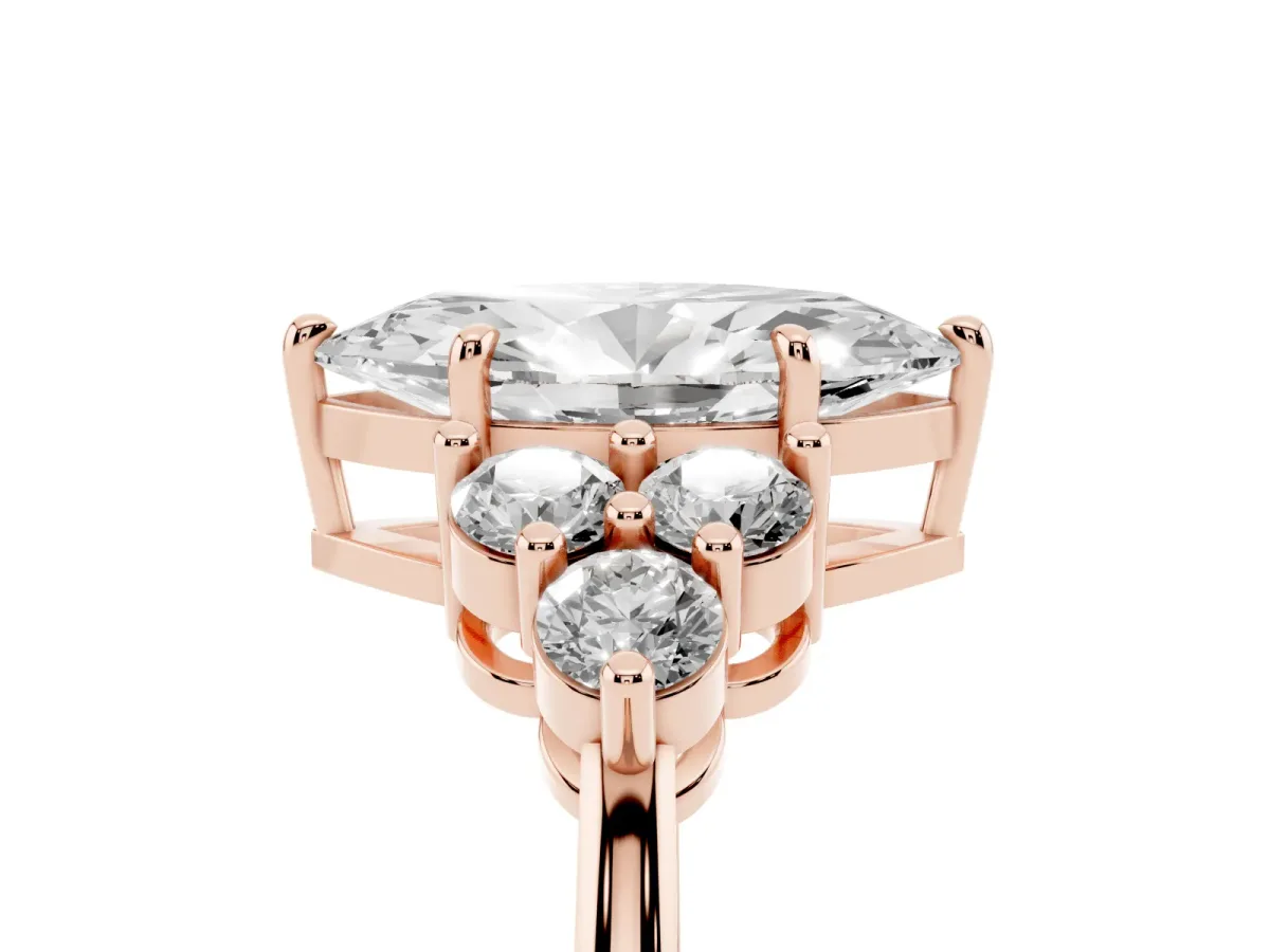 Marquise Cut Brilliant Diamond Cluster Accent Solitaire Ring with Prong Setting Rose gold