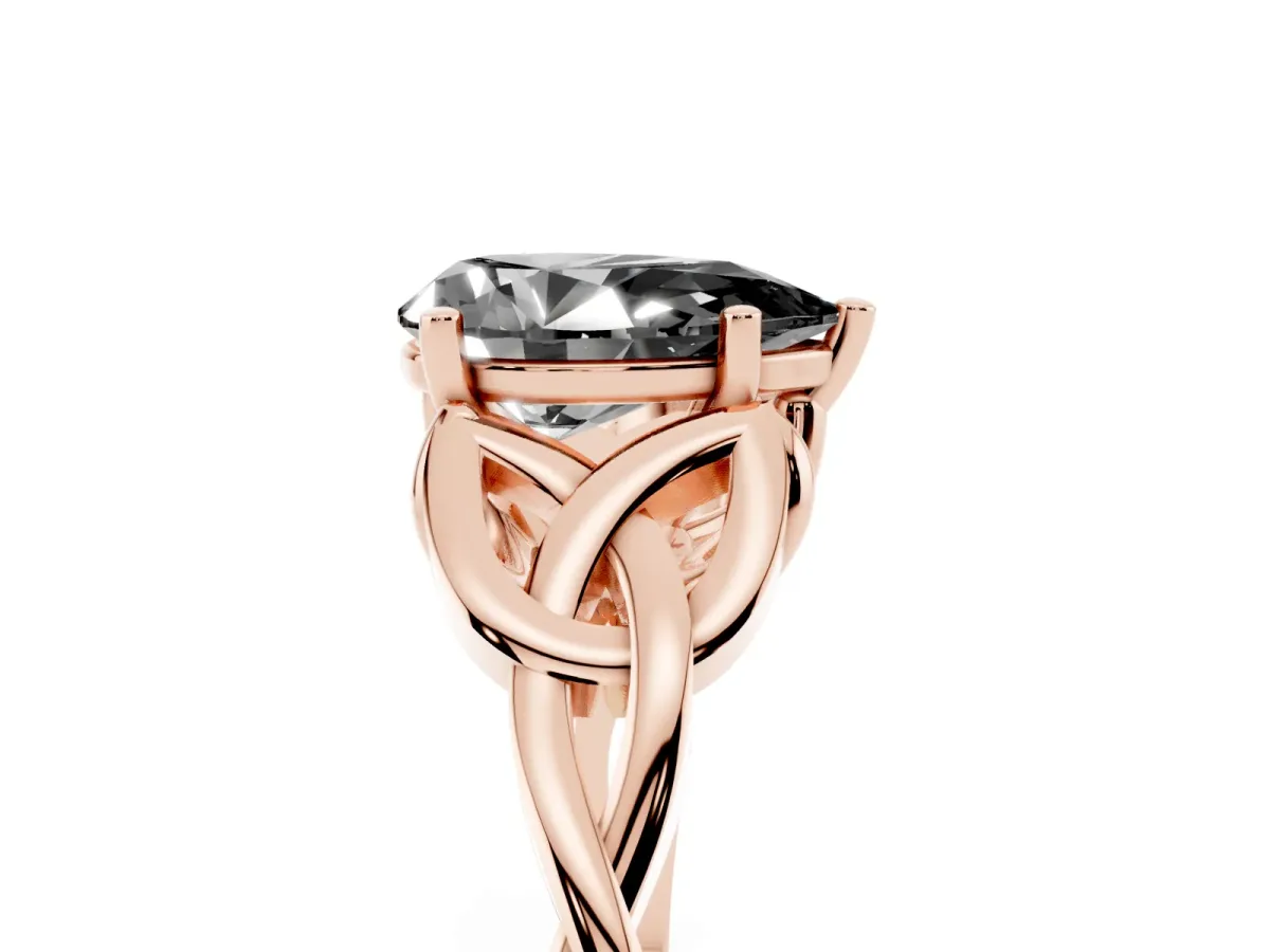 Fancy Black Pear Cut Diamond Solitaire Engagement Ring with Celtic Knot Band and Four-Prong Setting Rose gold