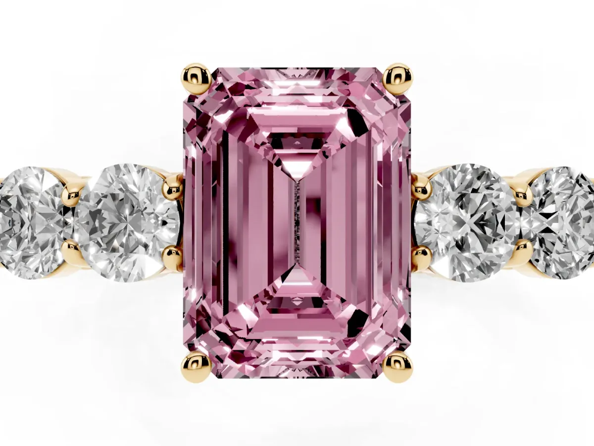 Fancy Pink Emerald Cut Cut Diamond Five-Stone Prong Set White Gold Ring Yellow gold