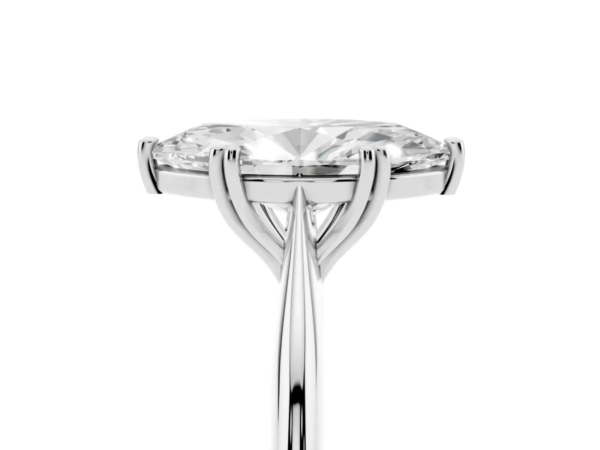 Marquise Cut Solitaire Diamond Ring with Six-Prong Setting and Classic Band Silver
