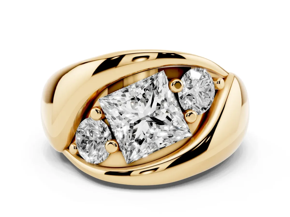 Channel Set Princess Cut Diamond Crossover Band Yellow gold
