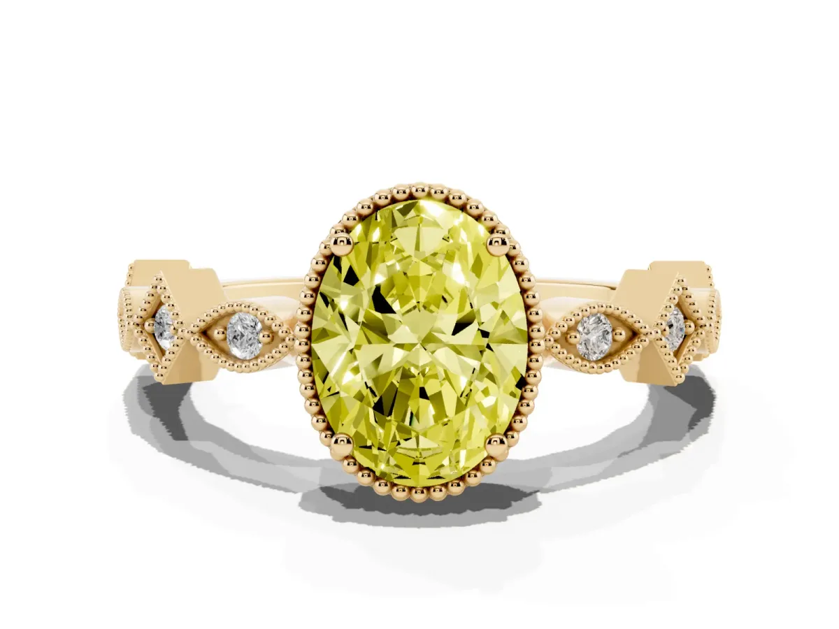 Fancy Yellow Oval Cut Milgrain Marquise Diamond Twist Band Ring Yellow gold