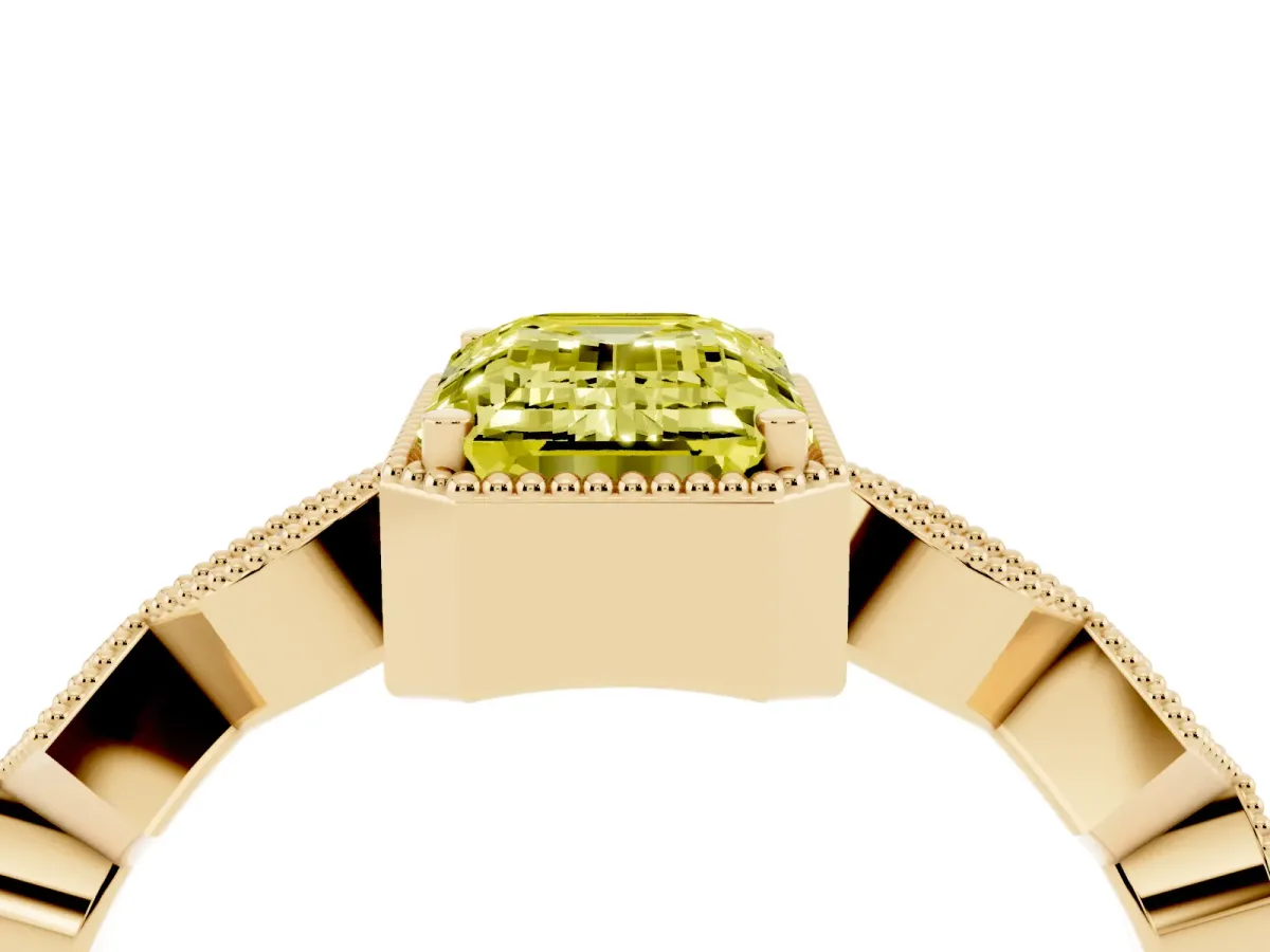 Fancy Yellow Emerald Cut Milgrain Marquise Diamond Twist Band Ring Yellow gold