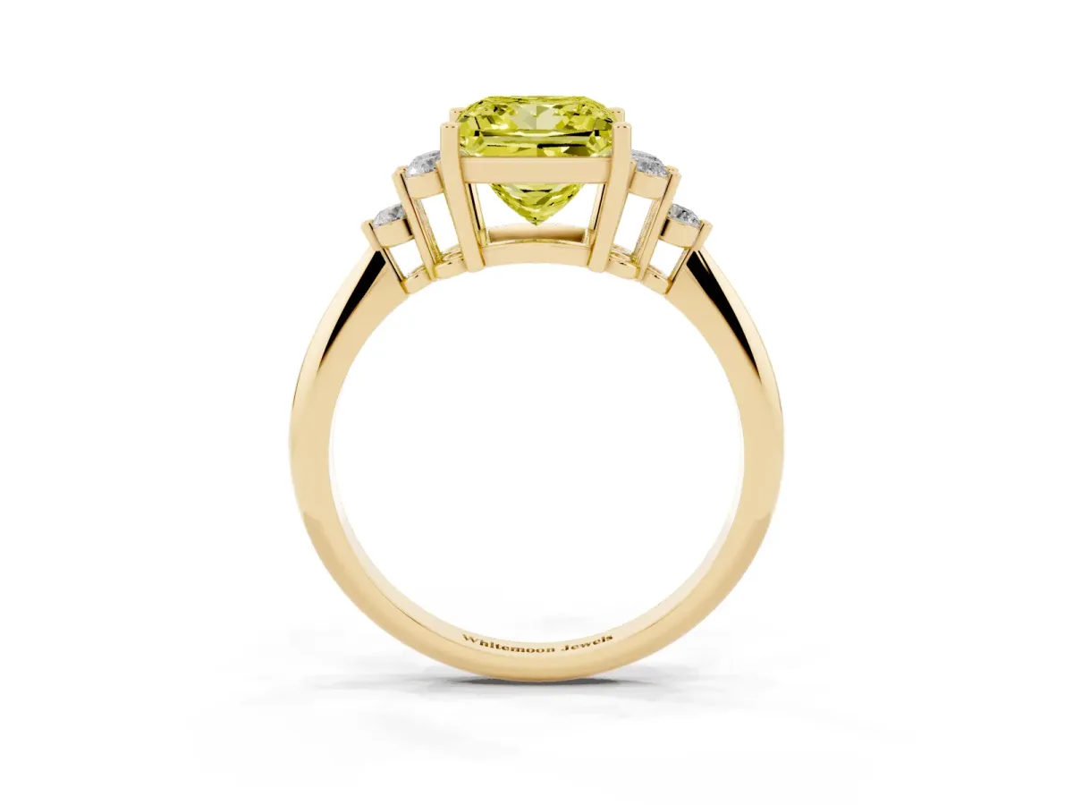 Fancy Yellow Princess Cut Cut Diamond Cluster Ring with Solitaire Band and Four-Prong Setting Yellow gold