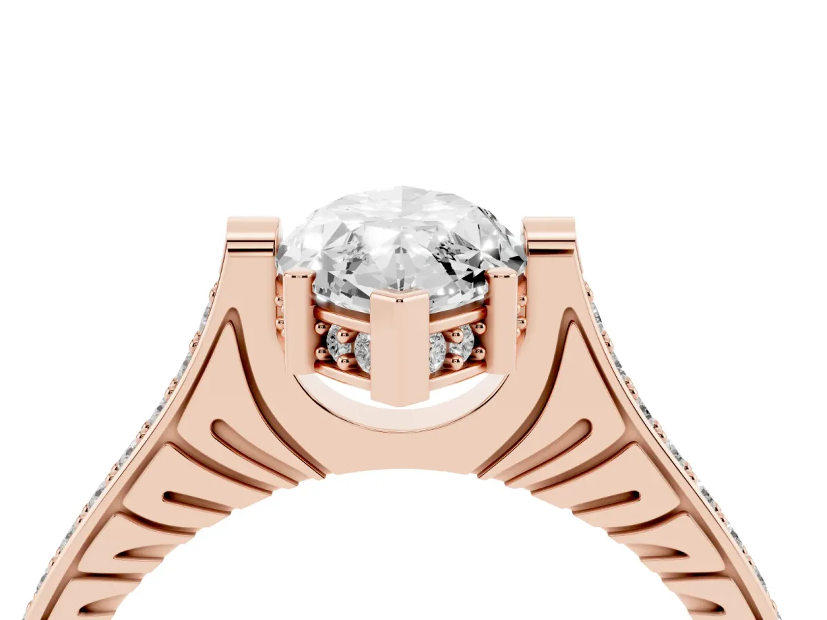 Marquise Cut Solitaire Diamond Ring with Channel Set Band and Bezel Prong Setting Rose gold