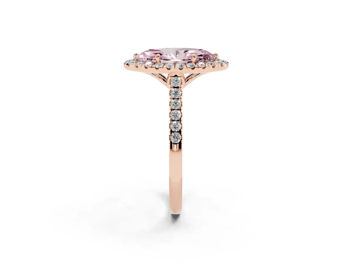 Fancy Pink Marquise Cut Halo Pavé Diamond Engagement Ring with Four-Prong Setting Rose gold