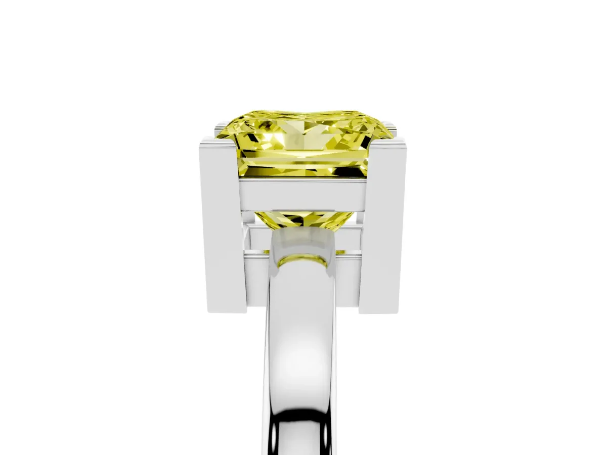 Fancy Yellow Princess Cut Cut Solitaire Ring with Four-Prong Setting and Classic Band Silver