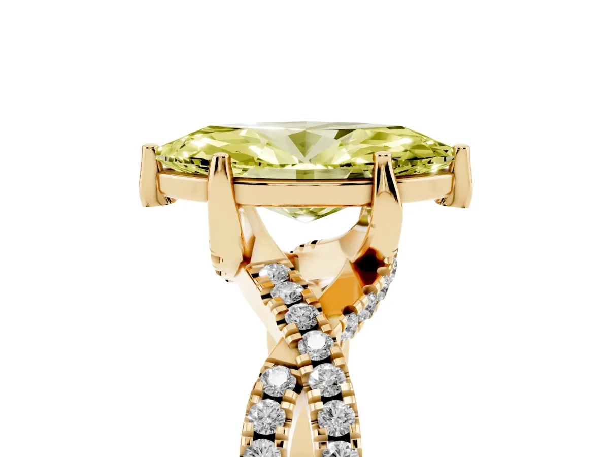 Fancy Yellow Marquise Cut Solitaire Twist Pave Diamond Engagement Ring with Prong Setting Yellow gold