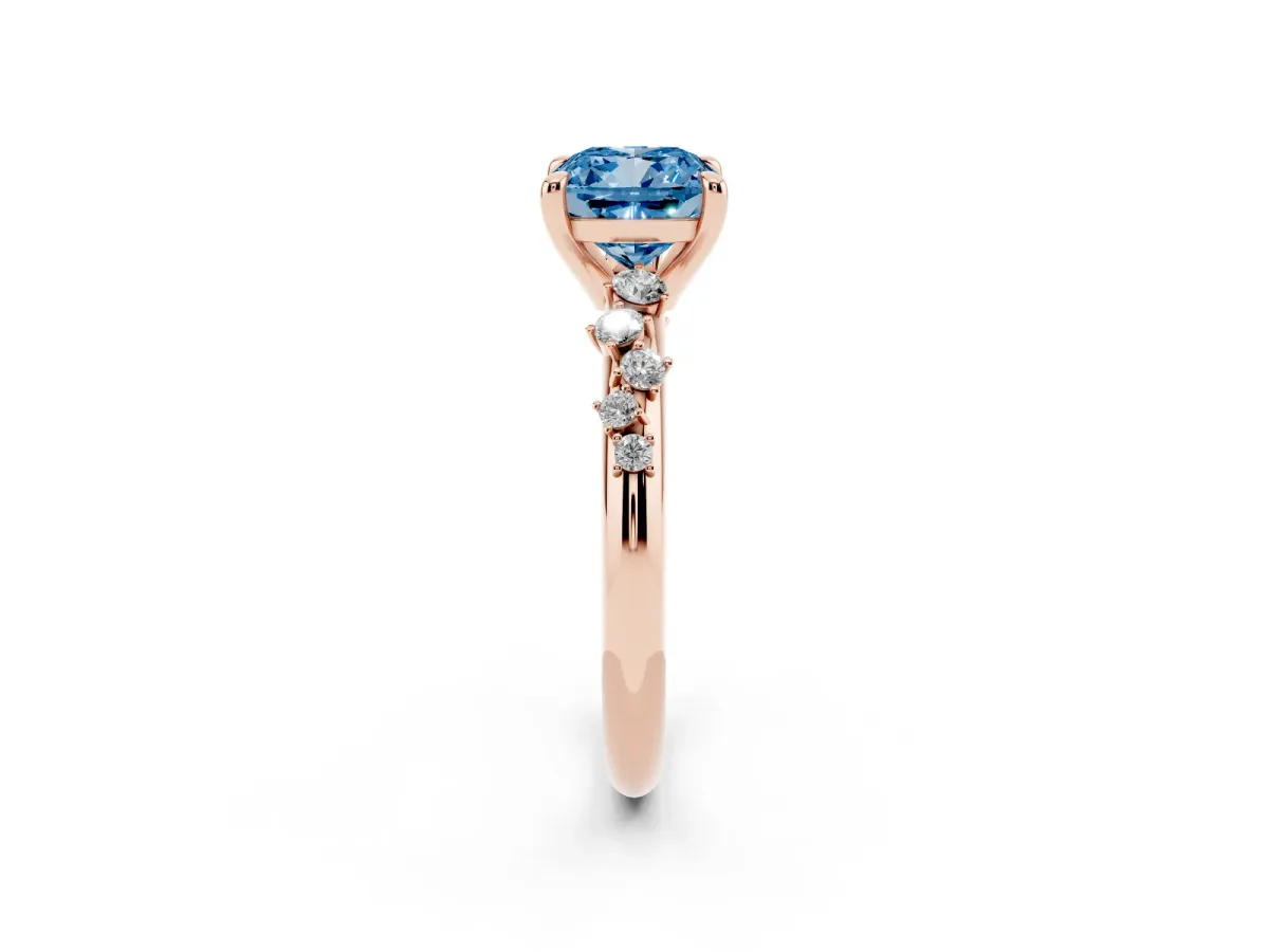 Fancy Blue Cushion Cut Cut Diamond Vine Band with Four-Prong Setting Rose gold