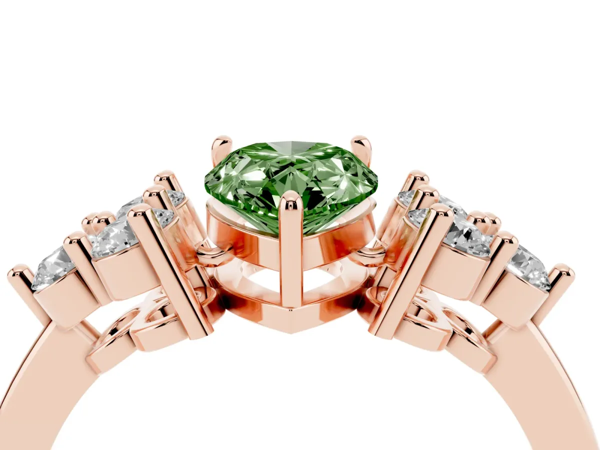 Fancy Green Pear Cut Brilliant Diamond Cluster Accent Solitaire Ring with Prong Setting Rose gold