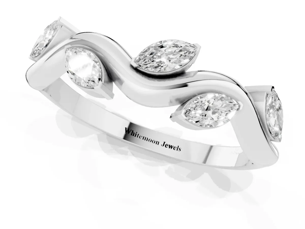 Marquise Diamond Twisted Band with Prong Setting Silver