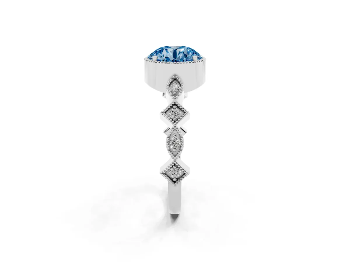 Fancy Blue Round Cut Milgrain Marquise Diamond Twist Band Ring Silver