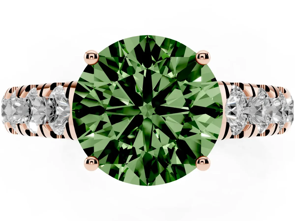 Fancy Green Round Cut Cut Diamond Solitaire Ring with Micro Pave Band and Prong Setting Rose gold
