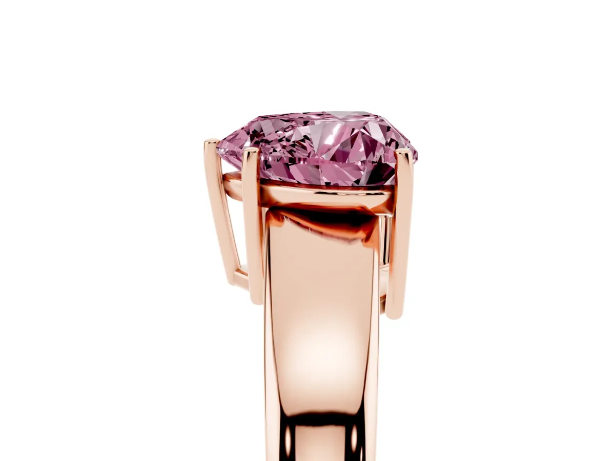 Fancy Pink Heart Cut Solitaire Diamond Ring with Tapered Band and Four-Prong Setting Rose gold