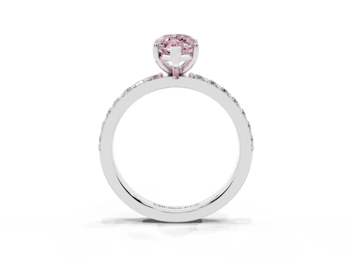 Fancy Pink Marquise Cut Cut Diamond Solitaire with Pave Band and Four-Prong Setting Silver