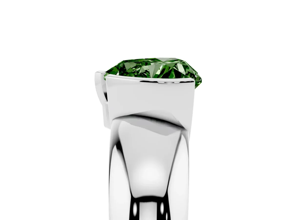 Fancy Green Heart Cut Solitaire Tension Set Diamond Ring with Wide Band White gold