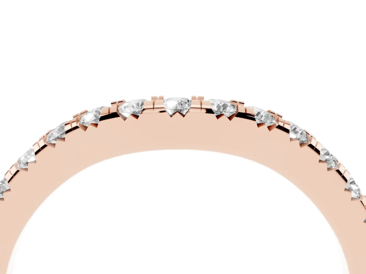 Round Diamond Curved Pavé Wedding Band with Shared Prong Setting Rose gold