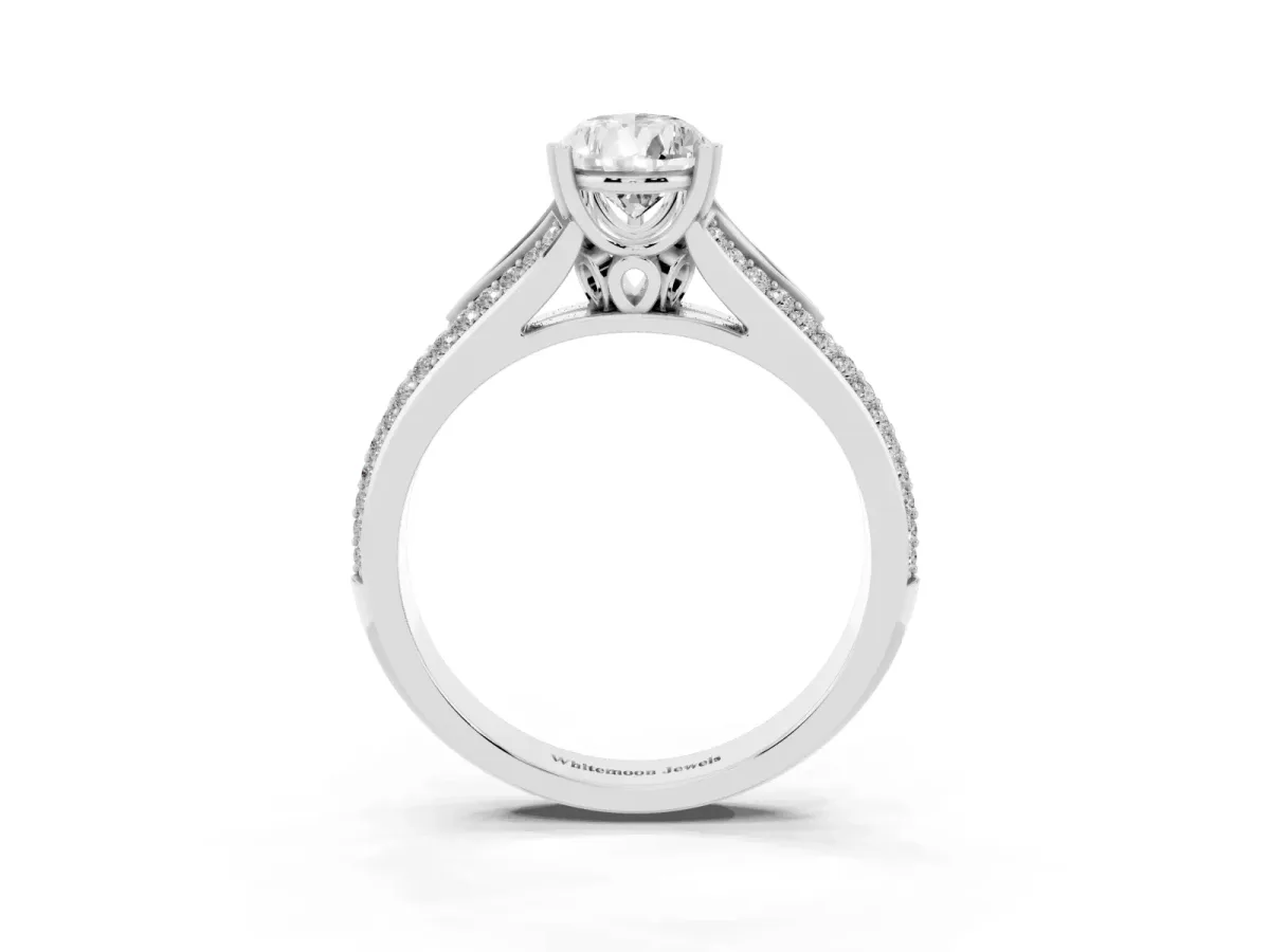 Pear Cut Diamond Split Shank Engagement Ring with Pavé Band Silver